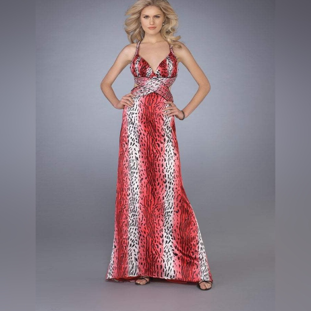 La Femme pink cheetah prom dress style  - 13453